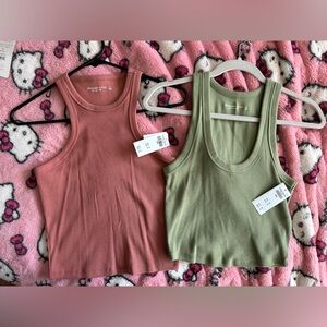 Abercrombie Women's Ribbed Tank Top Set - Pink and Green NWT